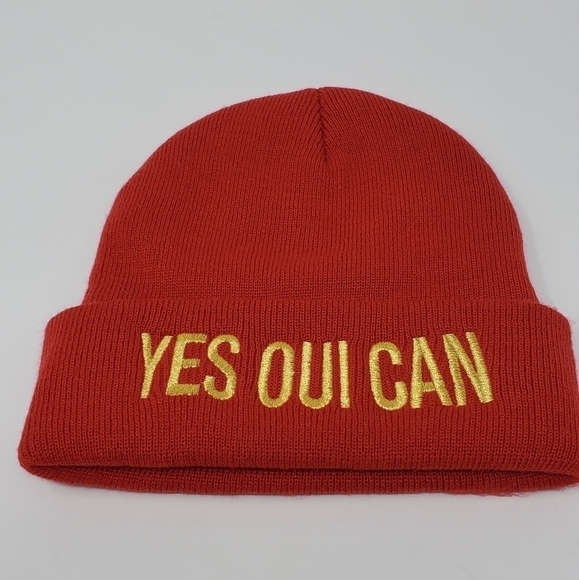 JUICY COUTURE RED AND GOLD "YES OUI CAN" BEANIE WINTER WARM COZY EMBROIDERY - Picture 2 of 11